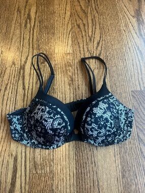 Black Lace Print Underwire Push-Up Bra
